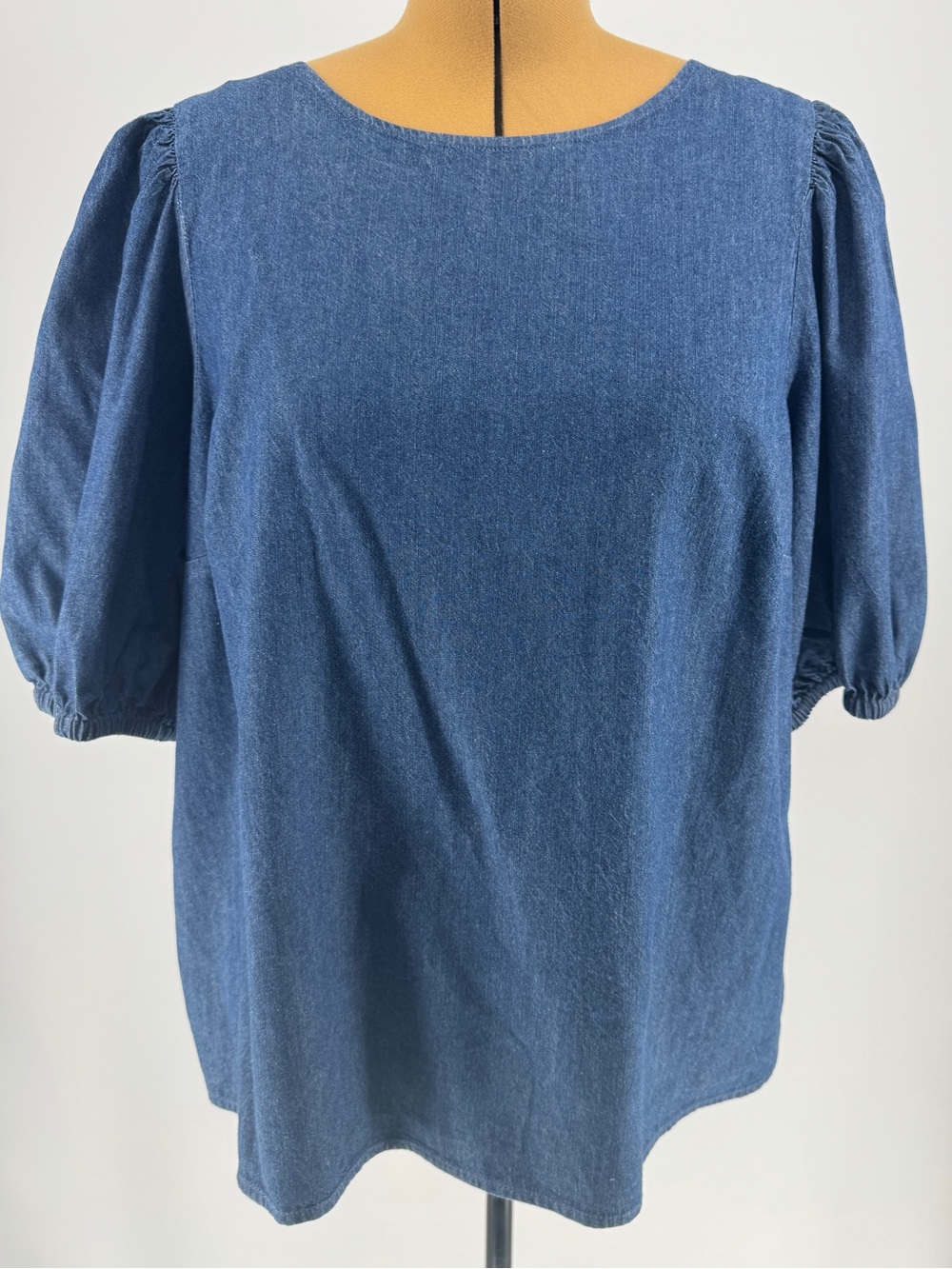 Eloquii Dark Blue Denim Puff Sleeve Blouse